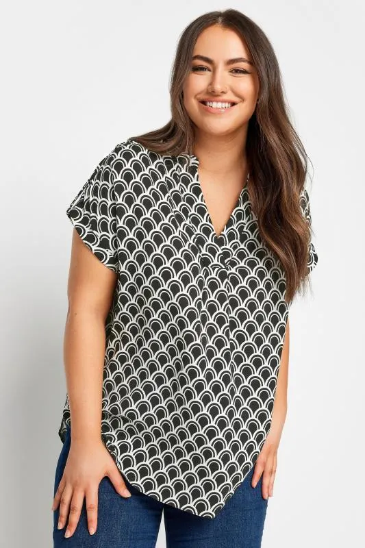YOURS Curve Black Geometric Print Blouse