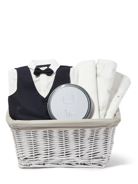Baby Gift Hamper – 3 Piece set with Blue Mock Suit Romper