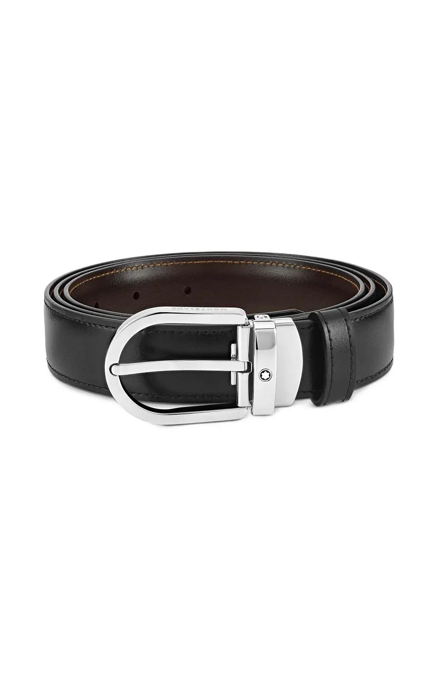 Horseshoe buckle black/brown 30 mm reversible leather belt