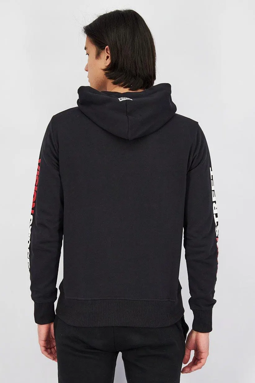 Men Hooded Long Sleeves Graphic Sweatshirt, Black