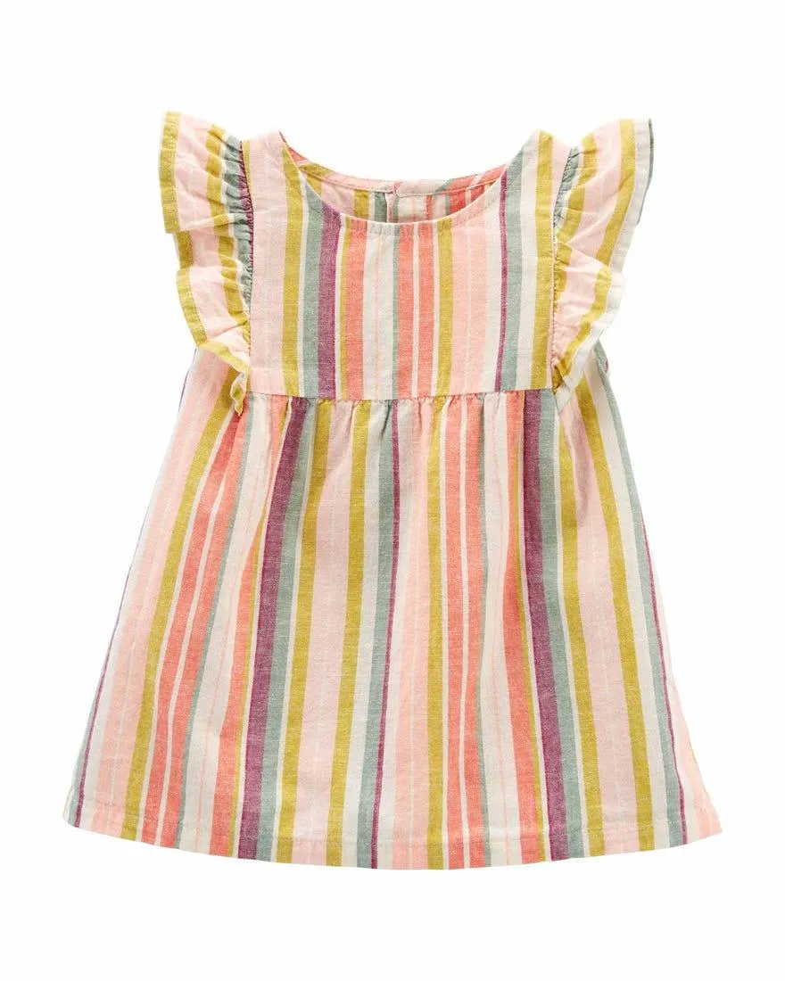 Striped Flutter-Sleeve Top