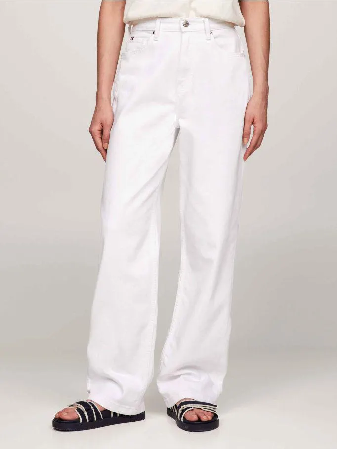 High Rise Relaxed Straight White Jeans