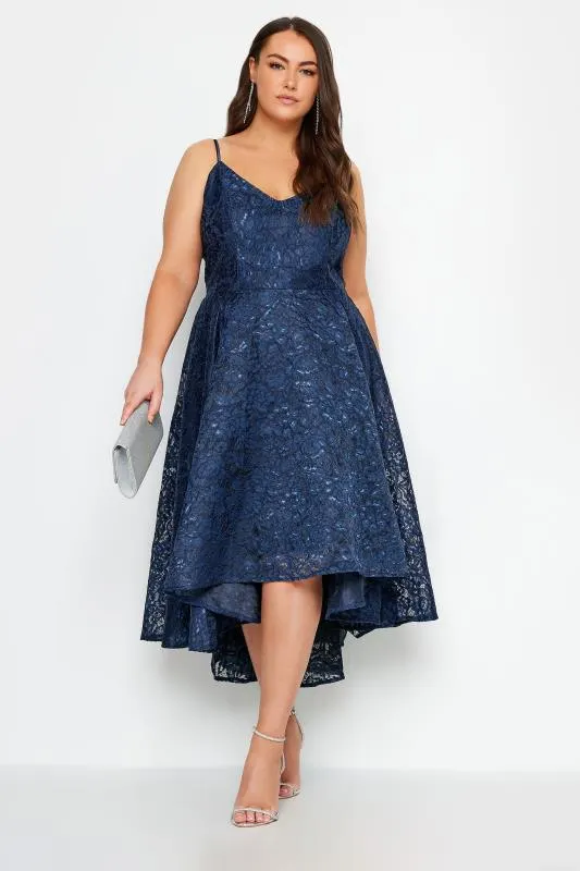YOURS LONDON Curve Navy Blue Lace Midi Prom Dress
