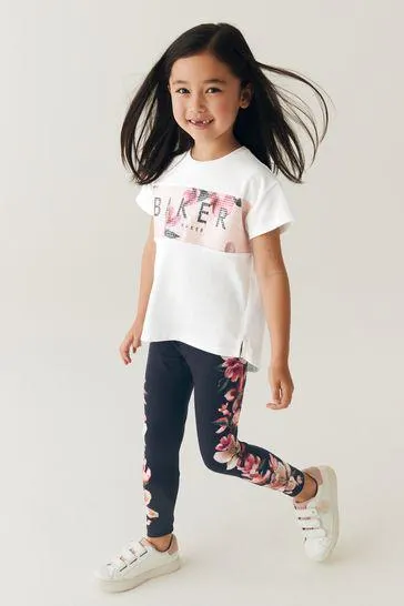 Baker by Ted Baker Pink Floral Legging and Sequin T-Shirt Set