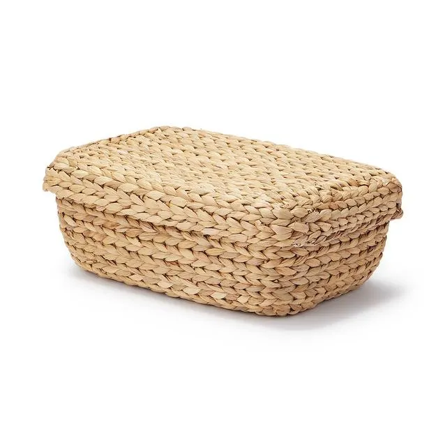 Water Hyacinth Rectangle Basket With Lid , Small , W 37 x D 26 x H 13 cm