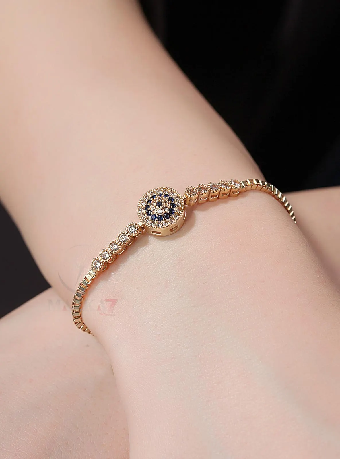 Zircon Stone Adjustable Women Yellow Evil Eye Bracelet Multi Color