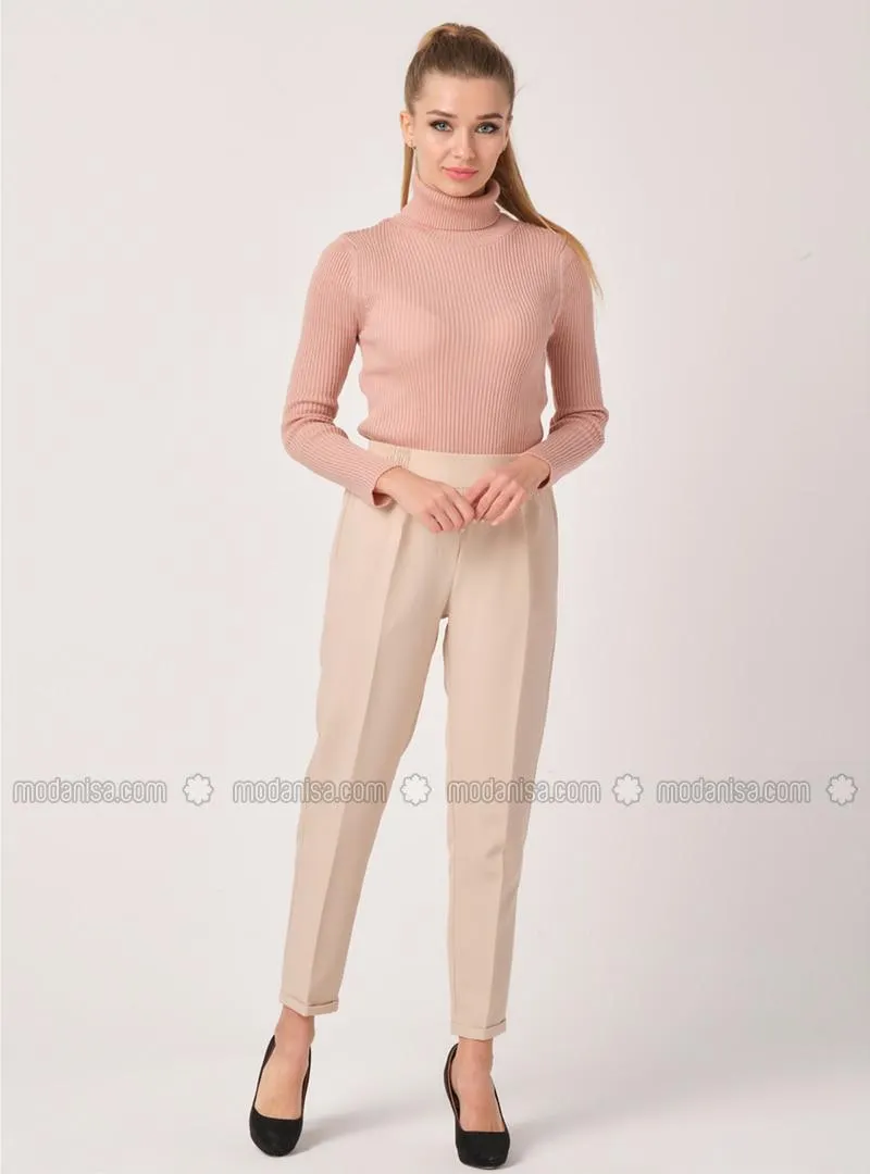 Elastic Waist Pants Beige