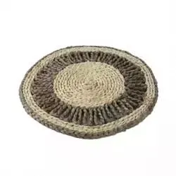 Round Woven Handmade Corn Husk Kitchen Table Placemats Braided Design- Gray