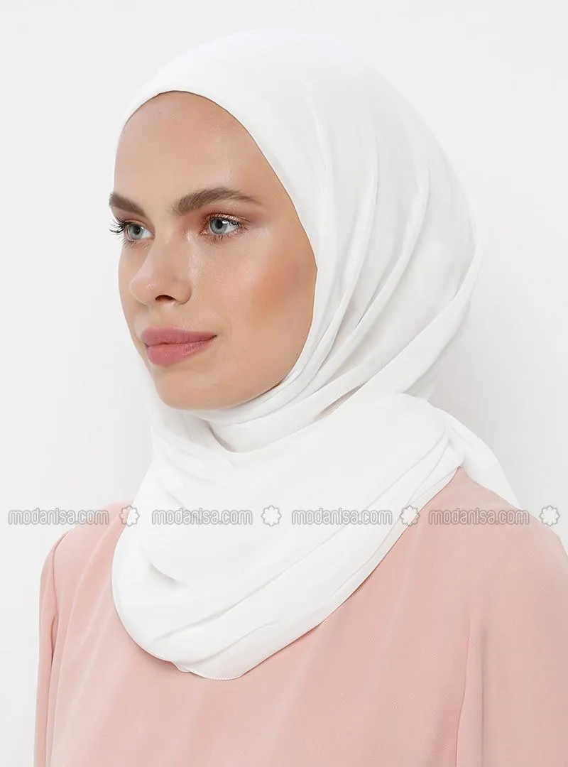 With Undercap Chiffon Shawl Cream-Beige