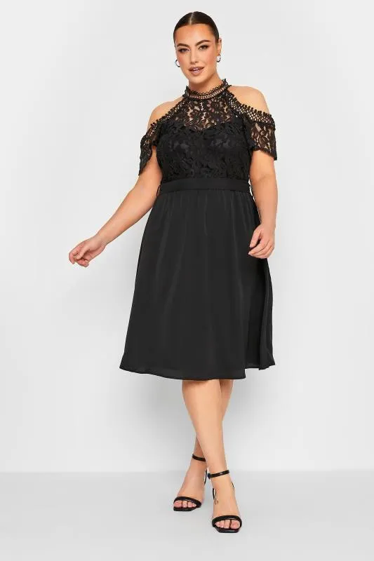 YOURS LONDON Curve Black Lace Cold Shoulder Dress