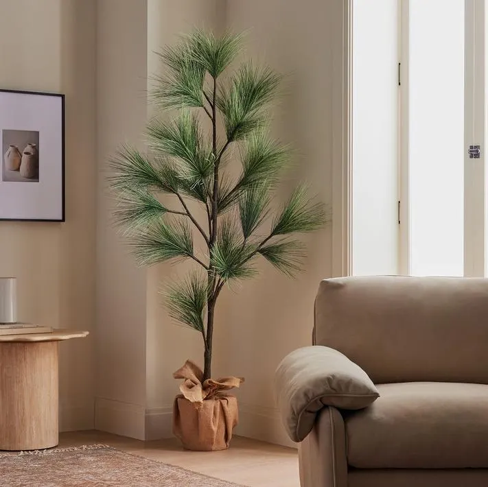 Pre-Lit Faux Long Needle Pine Tree w/ Burlap Base