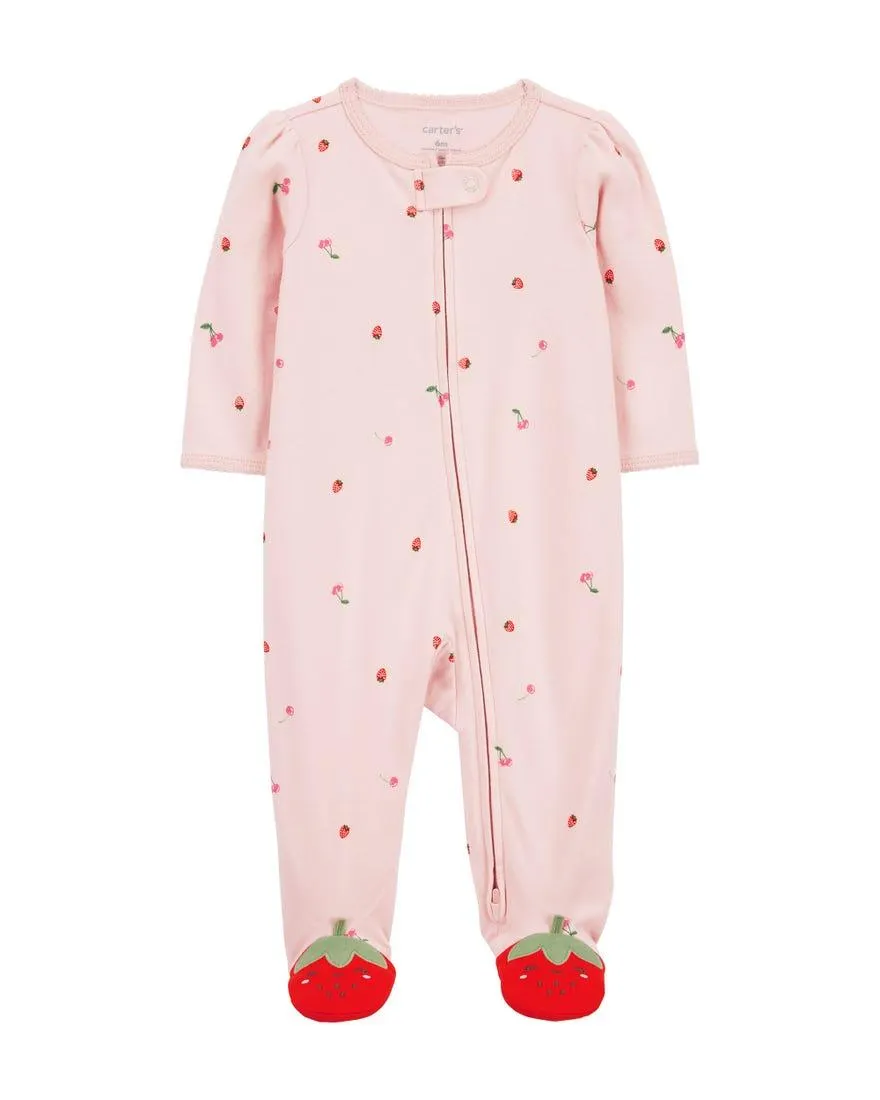 Strawberry Print 1-Piece Footie Pyjama