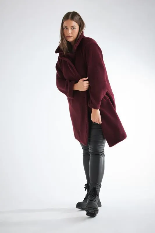 YOURS Curve Dark Red Faux Fur Coat