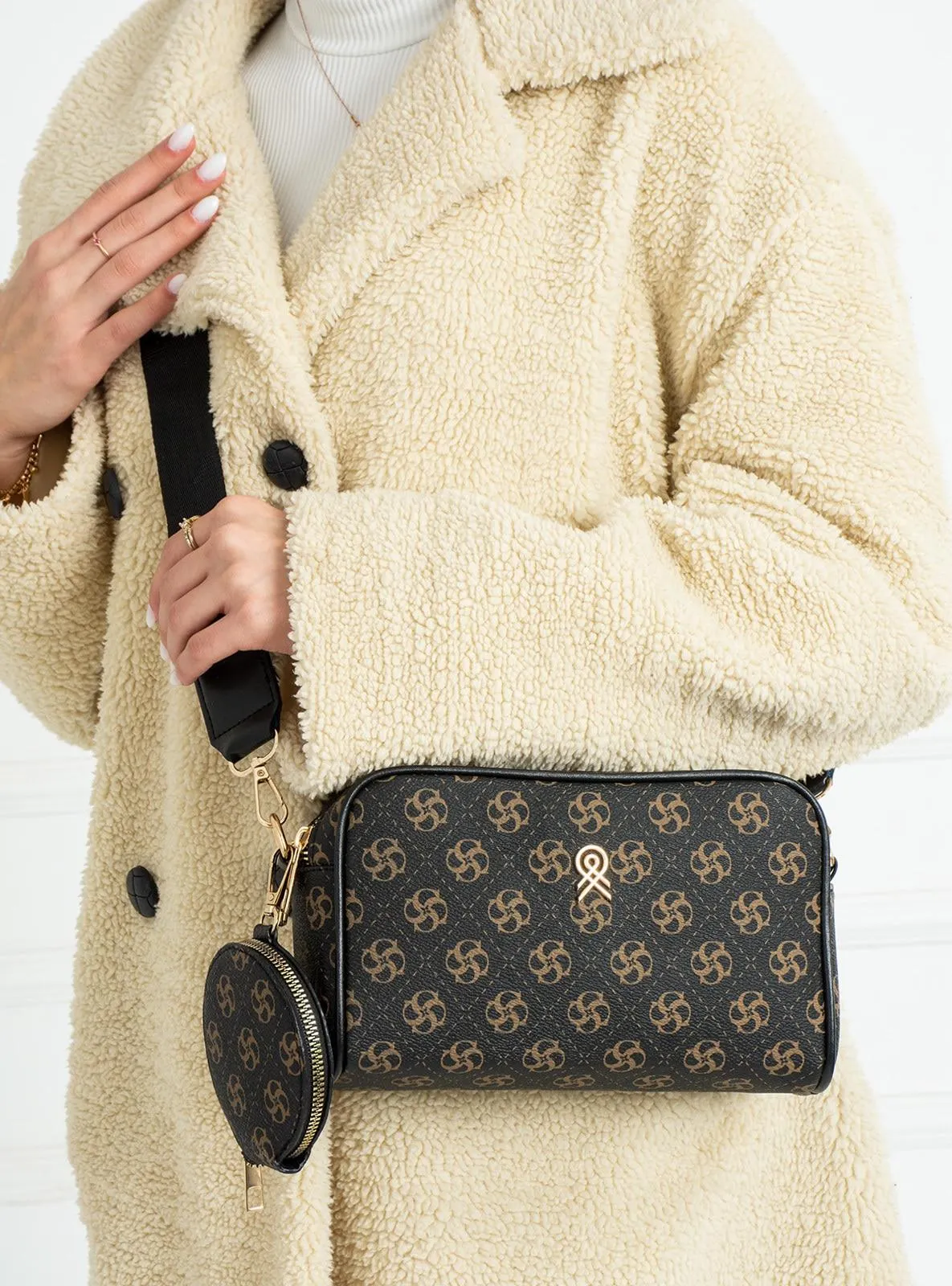 Rossi Leather Two Wallet Women Shoulder Bag Black