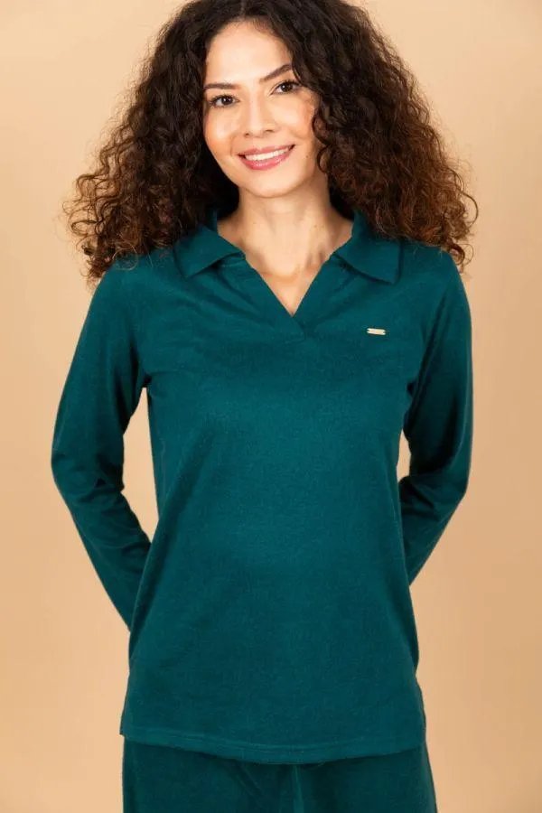 Ladies Dark Green Polo Lounge Top