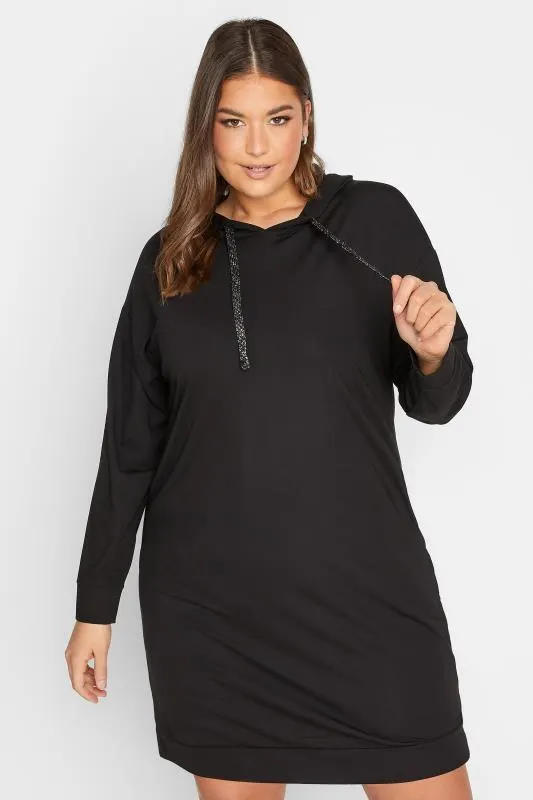YOURS Curve Black Pocket Hoodie Dress