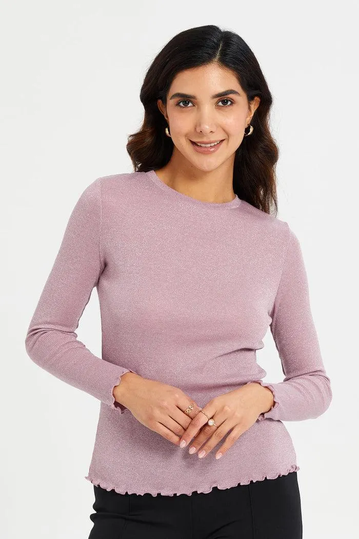 Women Mauve Ribbed Top