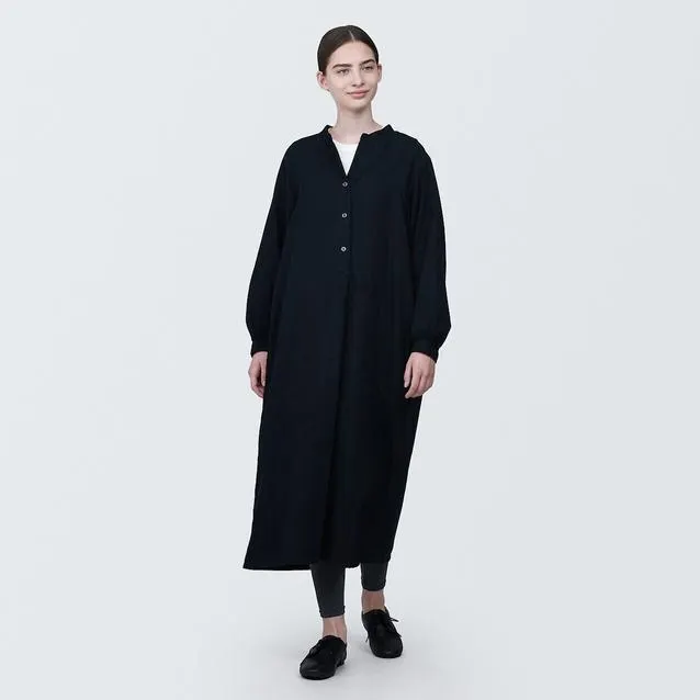 Kapok Blend Double Gauze Long Sleeve Dress