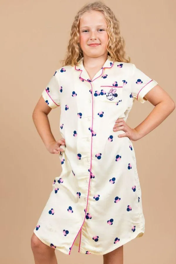 Girls Yellow Stripe Minnie Head Button Through Nighshirt