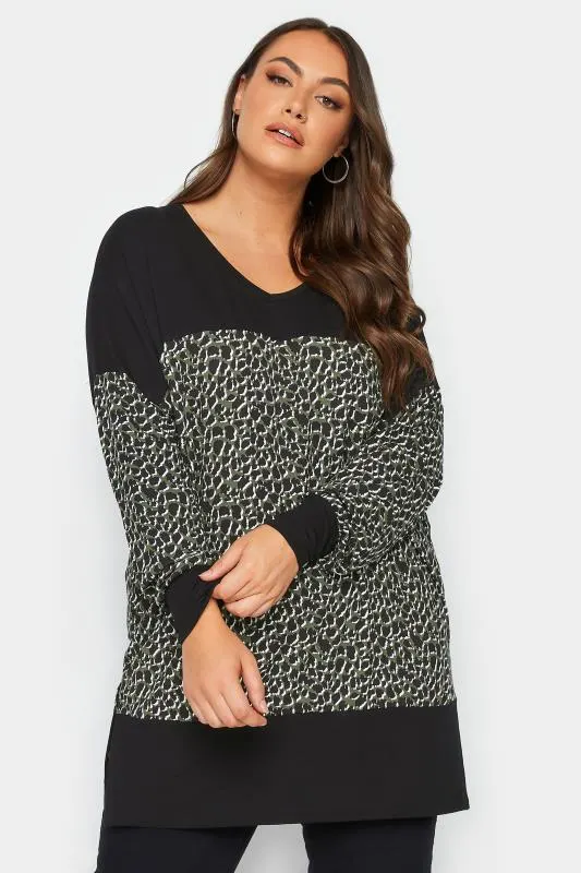 YOURS Curve Black Leopard Print Long Sleeve Top