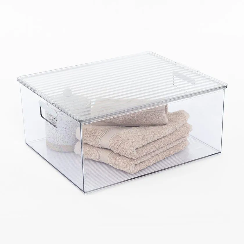 All Purpose Tall Storage Bin with Lid, Clear - Large, 30x16 cm