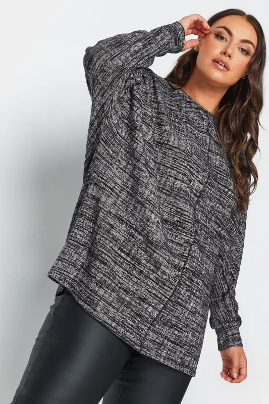 YOURS LUXURY Curve Grey Marl Front Seam Detail Top