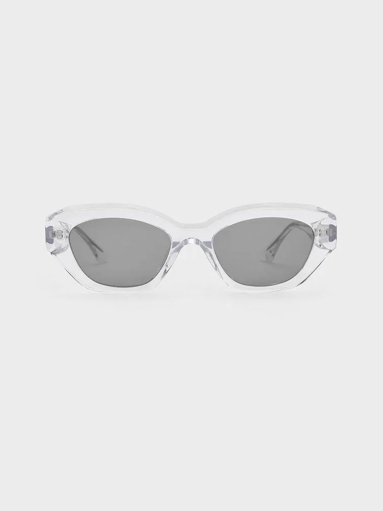 Recycled Acetate Geometric-Frame Cateye Sunglasses - Clear