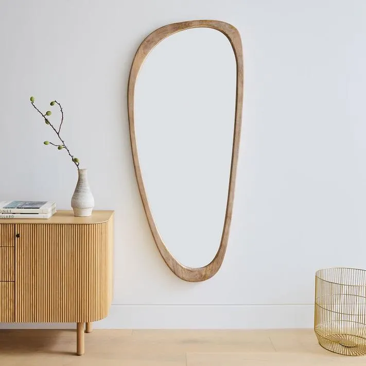 Mid-Century Asymmetrical Wood Floor Mirror - 28.5"W x 66"H