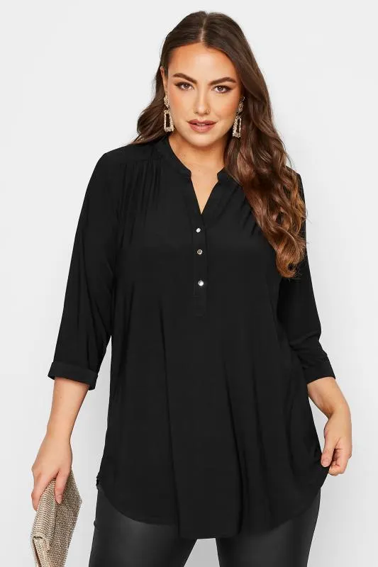YOURS LONDON Curve Black Half Placket Shirt