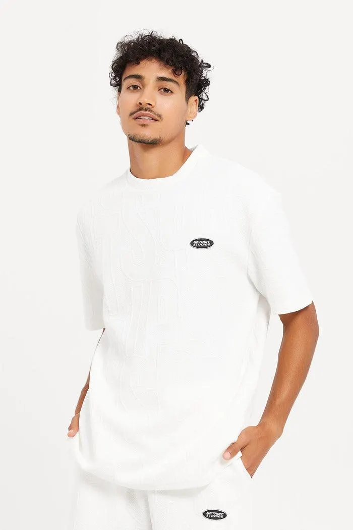 Men White Jacquard Lounge T-Shirt