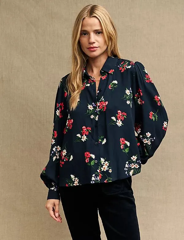 Floral Collared Blouson Sleeve Shirt