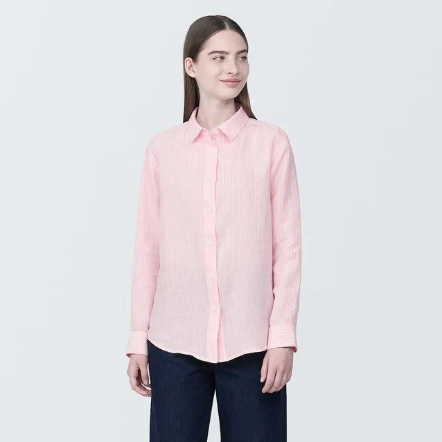 Washed Linen Regular Collar Long Sleeve Shirt
