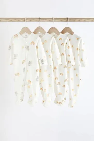 White Rainbow and Elephant Baby Sleepsuits 4 Pack (0-2yrs)