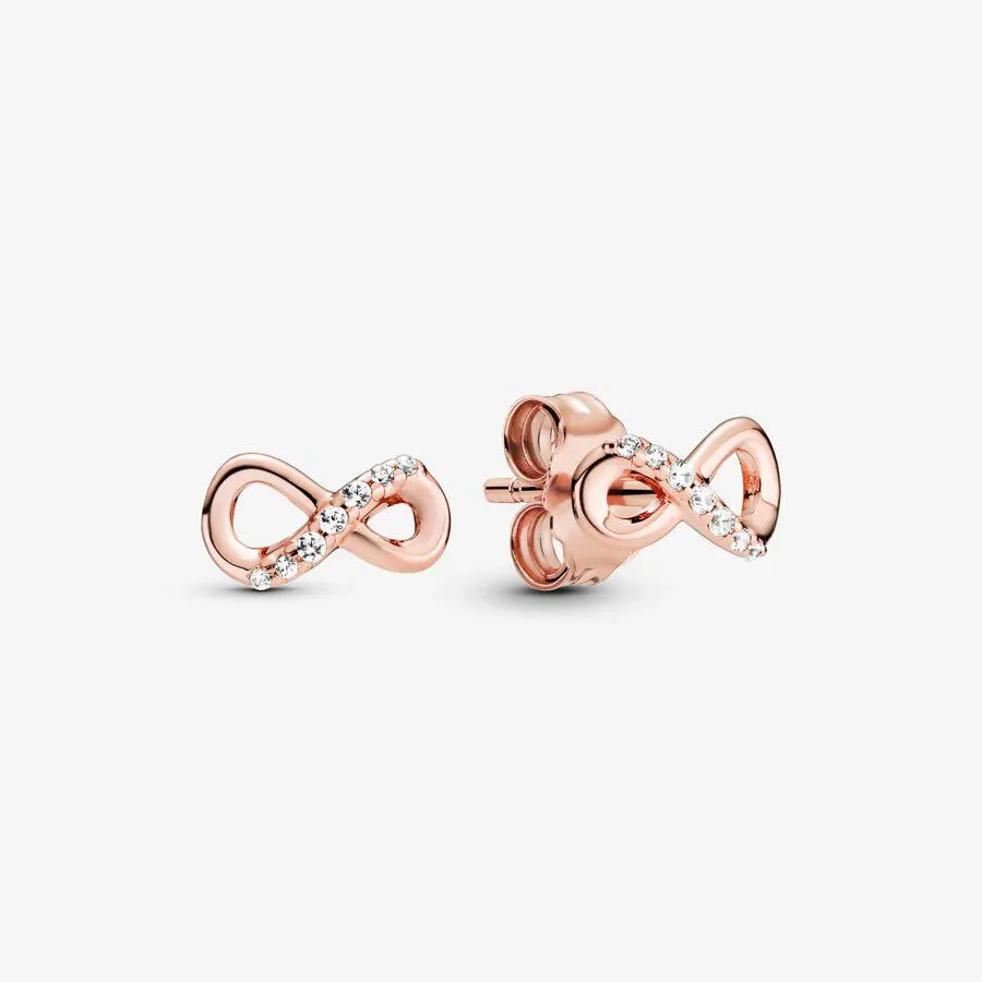Infinity 14k rose gold-plated stud earrings with clear cubic zirconia