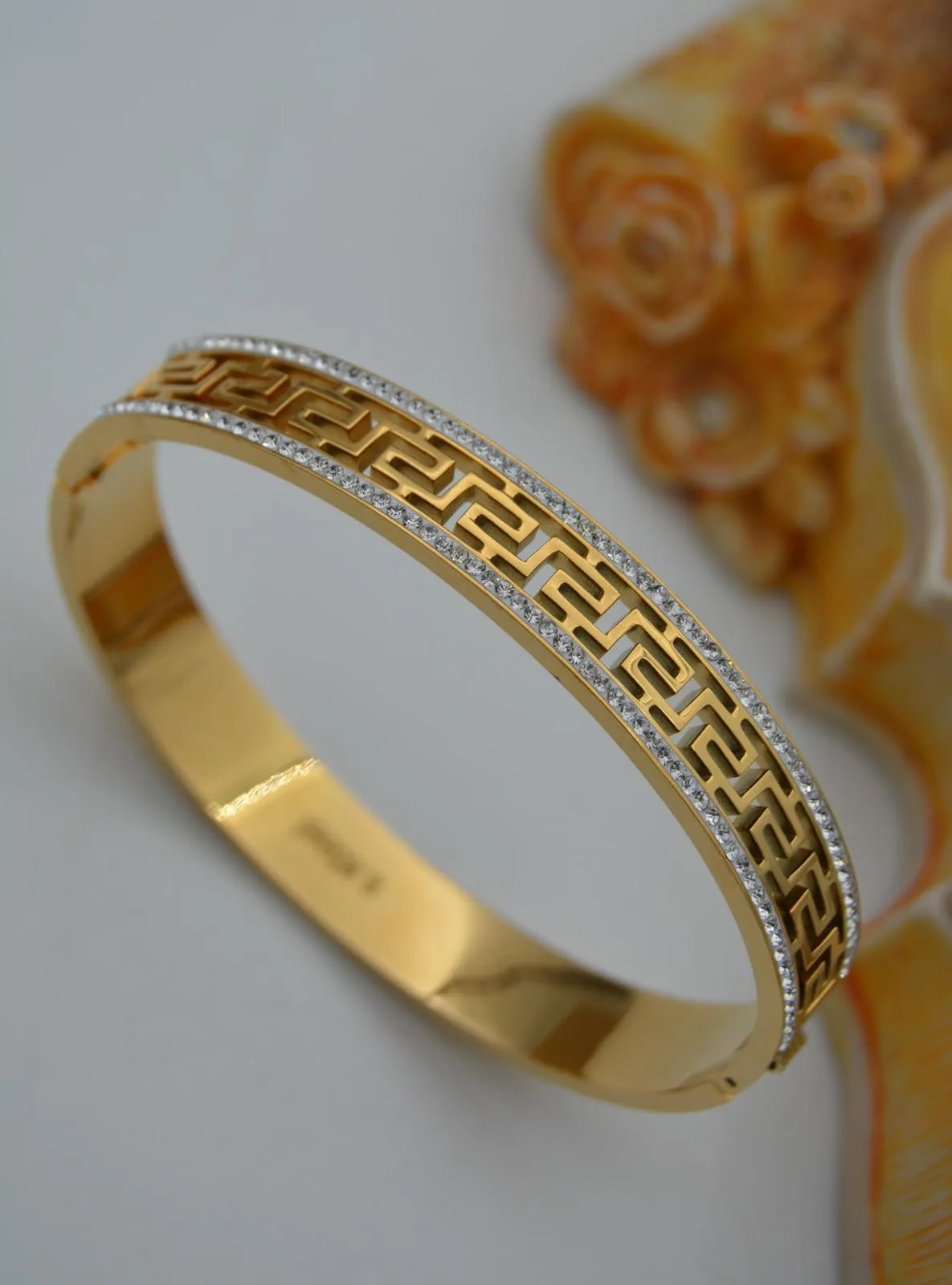Steel Zircon Stone Bracelet - Gold