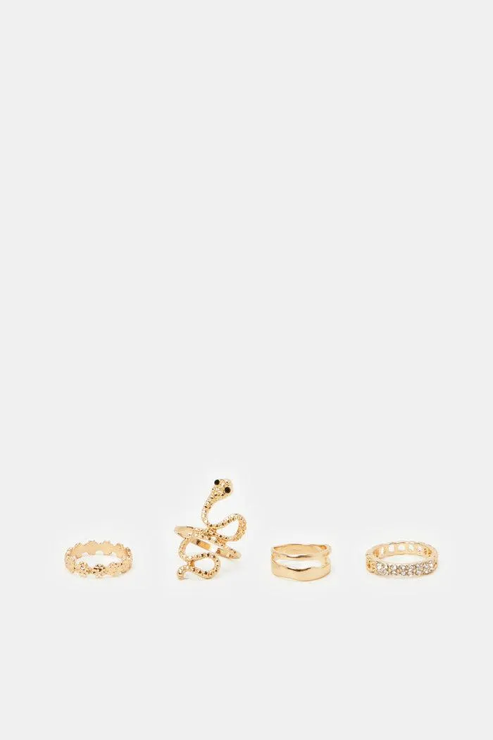 Women Gold Embellished Rings (Pack of 4)