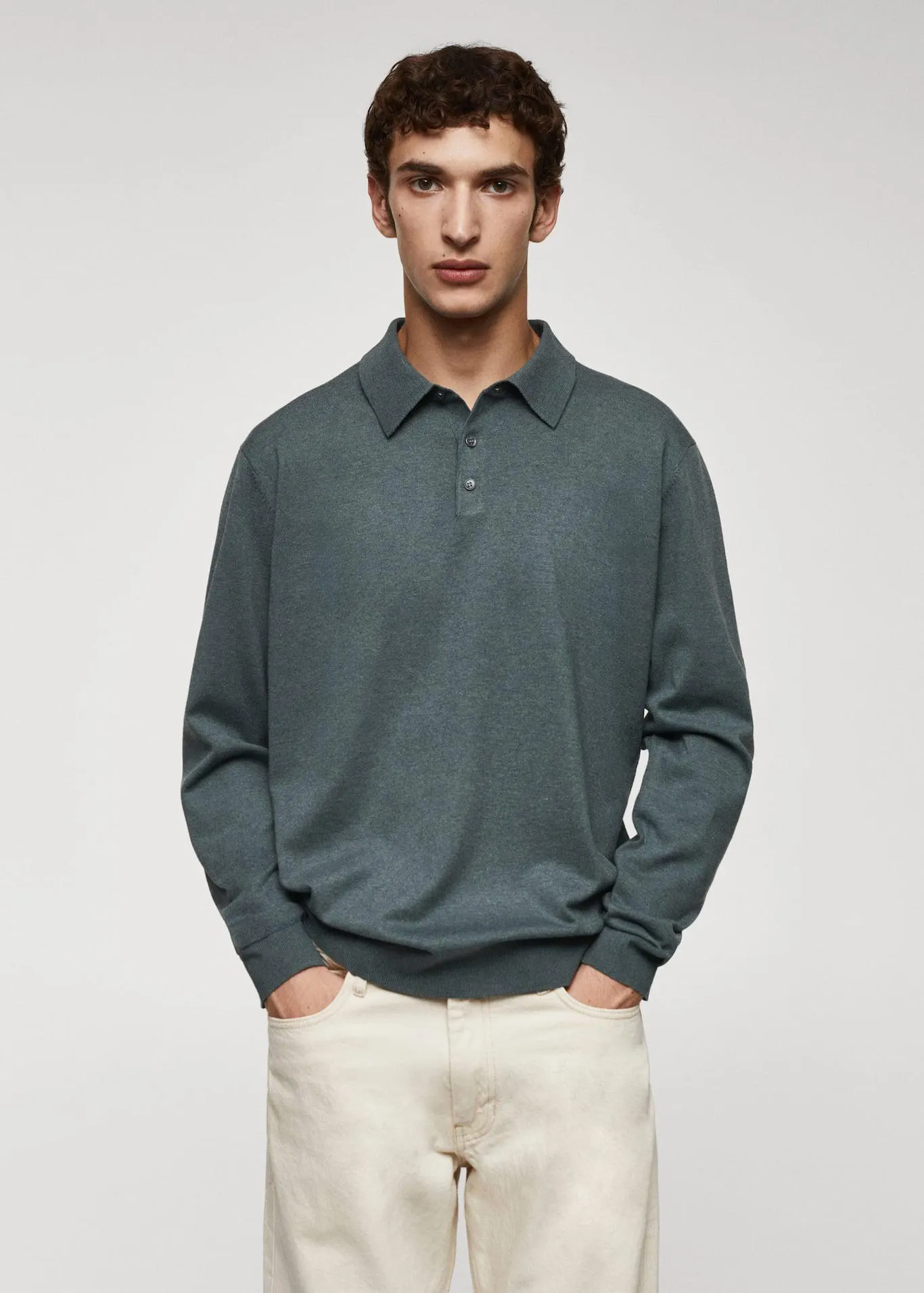 Long-sleeved cotton jersey polo shirt