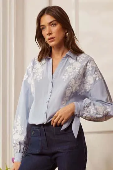 Love & Roses Button Through V Neck Tie Cuff Shirt