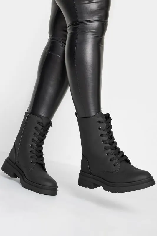 LIMITED COLLECTION Black Chunky Lace Up Boots In Wide E Fit