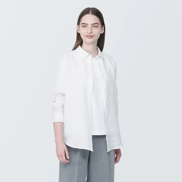 Washed Linen Regular Collar Long Sleeve Shirt