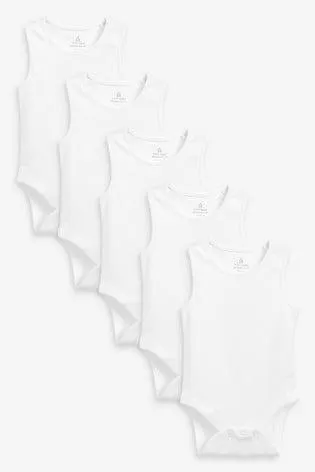 White 5 Pack Cotton Vest Baby Bodysuits