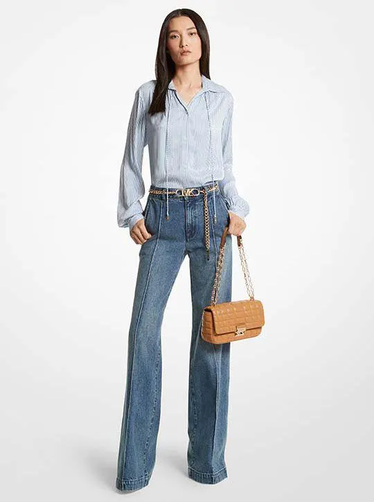 Pintucked Denim Wide-Leg Jeans