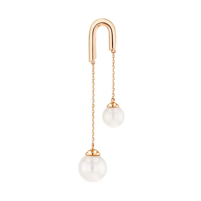 Kiku Glow Earrings in 18K Rose Gold With Two Freshwater Pearls on a Chain