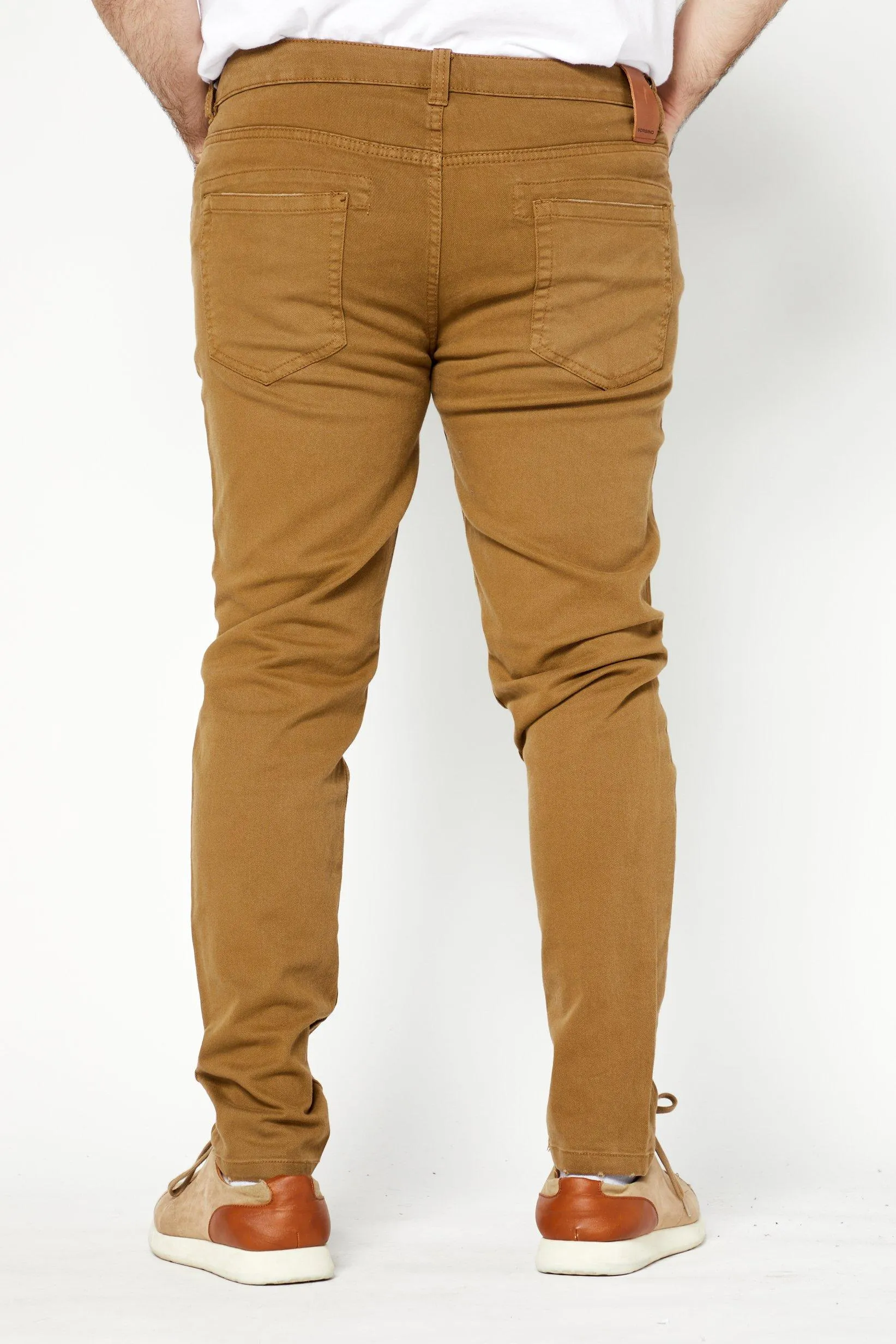 Men Skinny Fit Plain Stretchable Jeans, Khaki