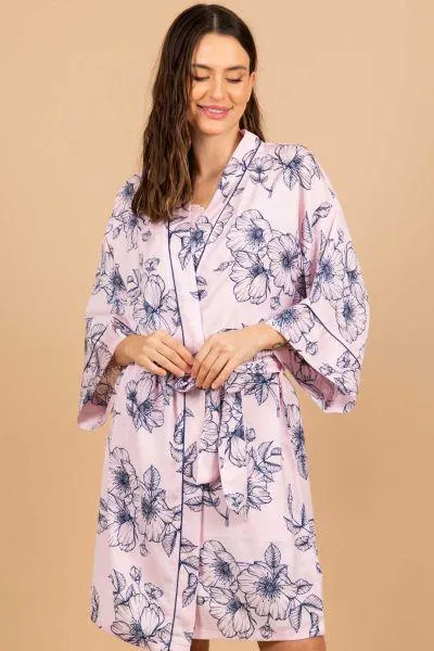 Ladies Pink Sketchy Floral Robe