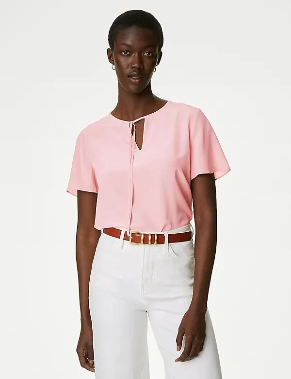 Pure Silk Tie Neck Blouse