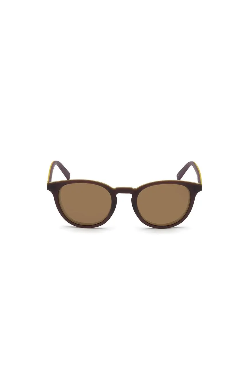 Men Round Matte Dark Brown Sunglass