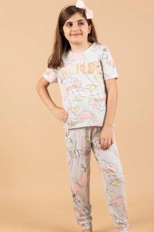 Girls Grey Dumbo Printed PJ
