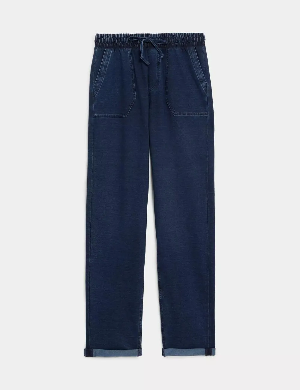 Denim Jersey Straight Leg Trousers