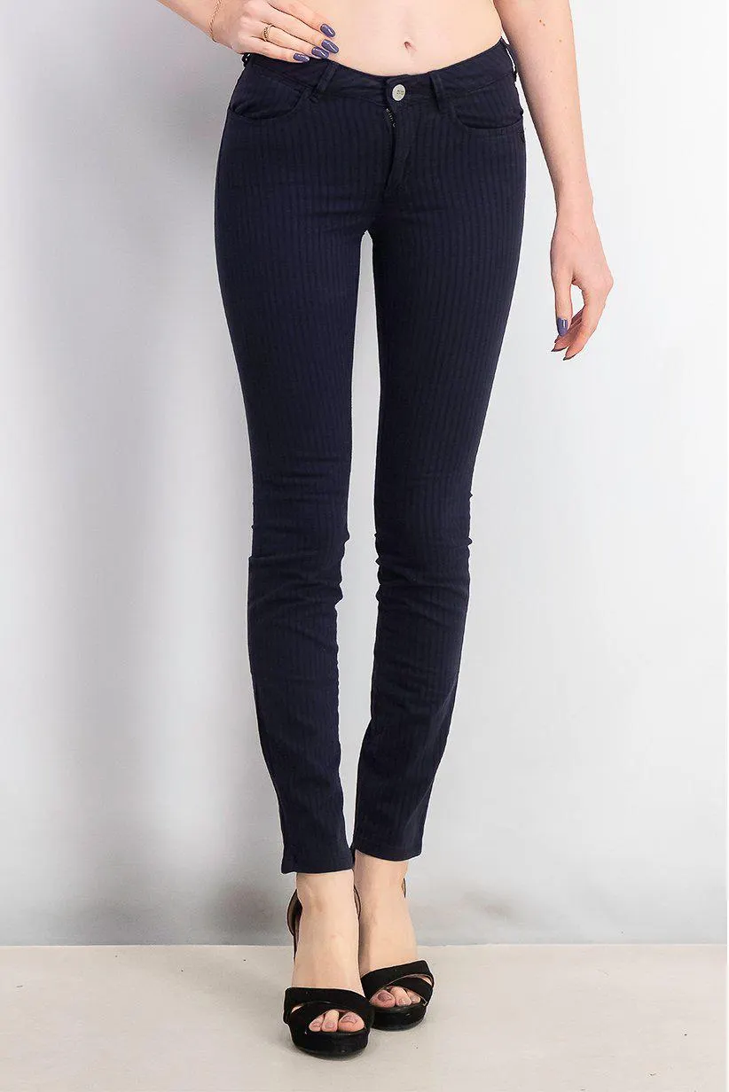 Women Stripe Non, Stretchable Skinny Pants, Purple